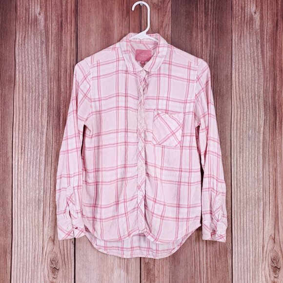 Rails Womens Size Medium Hunter Love LS Button Up Pink Plaid Flannel Rayon Shirt - Picture 1 of 14